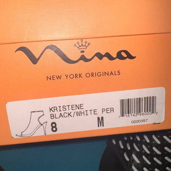 Nina Black and White Open-Toe Heeled Boots - Picture 7 of 8